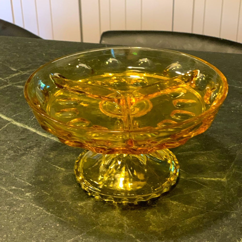HAZEL ATLAS | Vintage Reflection Amber Footed/Pedestal Divided Relish Dish